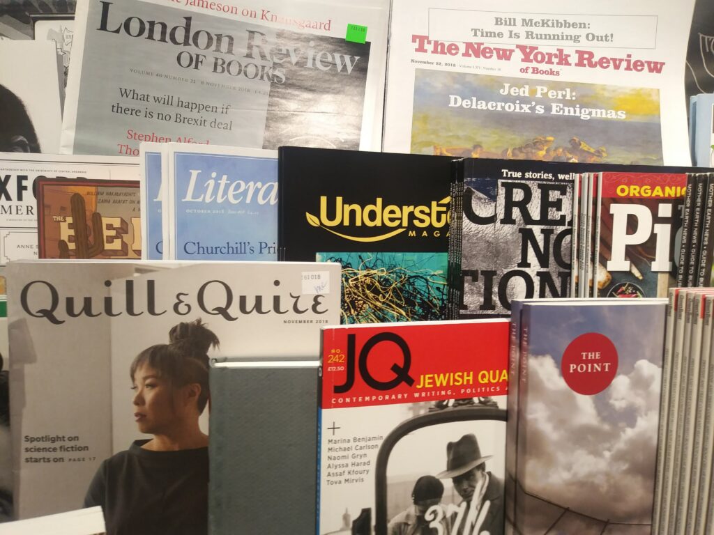 Photo of magazines on a newstand